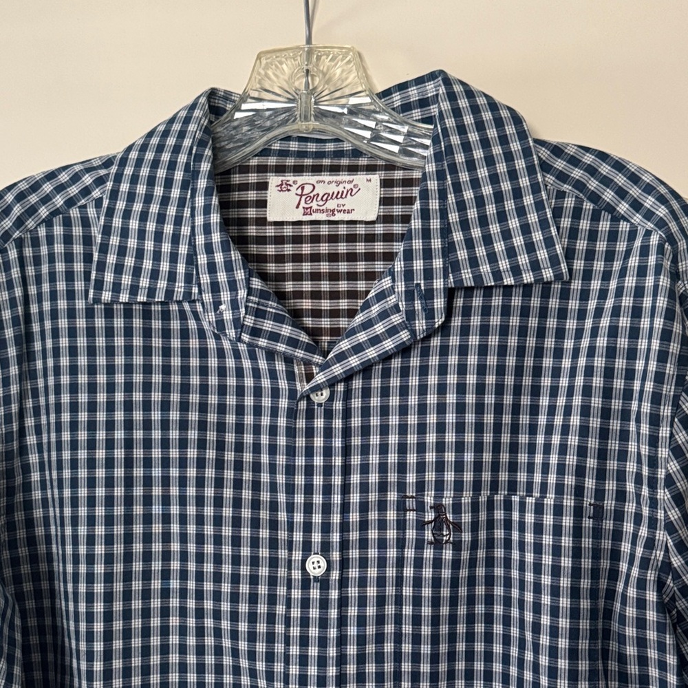 Original Penguin By Munsingwear Men's Navy Plaid Shirt Size M, Slim Fit.